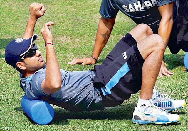 Rohit Sharma stretching his body.