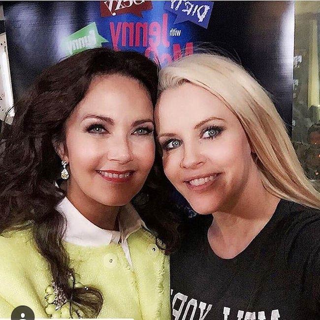 lynda carter with jenny mccarthy (right) at siriusxm in april