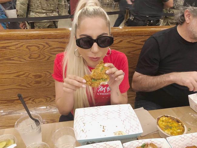 Lady Gaga having fried chicken at ArtBird in NYC in July 2018