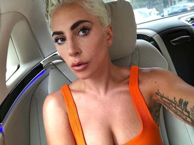 Lady Gaga in a car selfie in August 2018