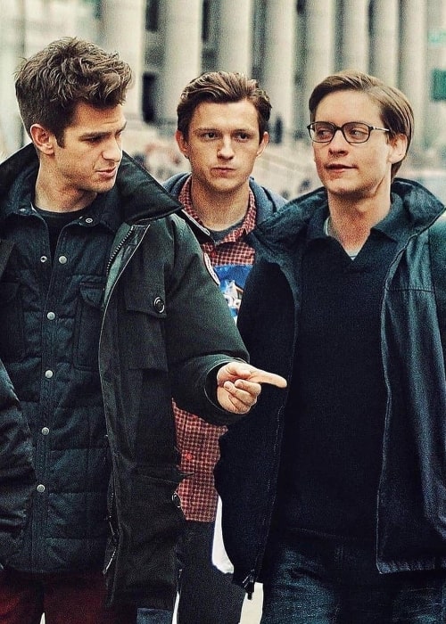 Andrew Garfield Tobey Maguire Tom Holland in a still from Spider-Man No Way Home