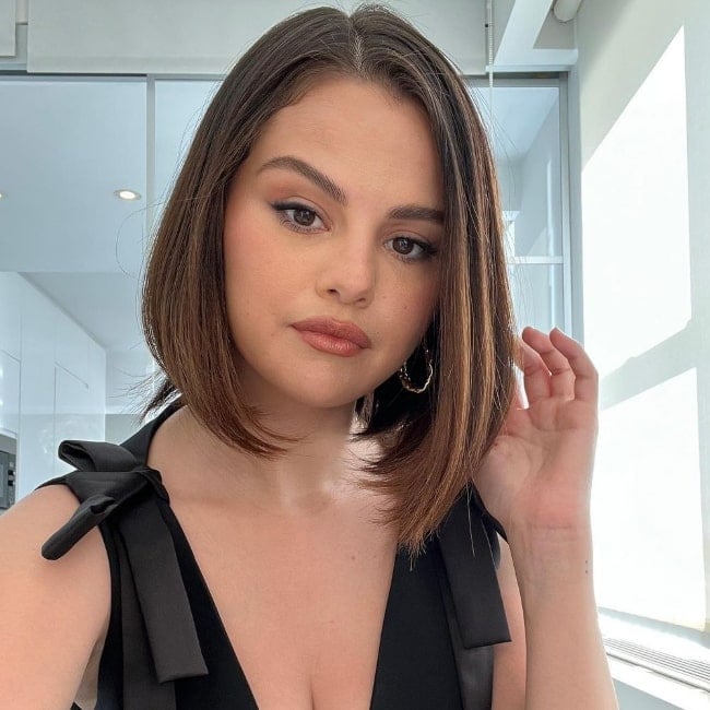 Selena Gomez just before the press time for Hotel Transylvania movie in January 2022