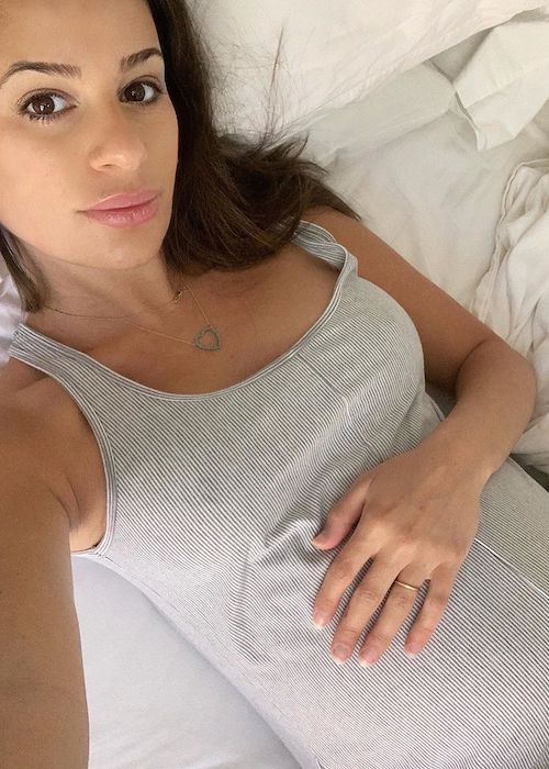 Lea Michele in a pregnancy selfie in May 2020