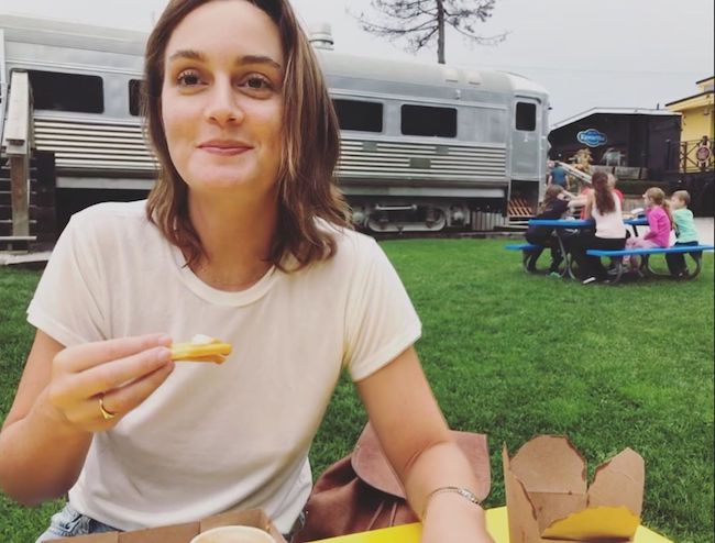 Leighton Meester looking cute having gravy fries in October 2019