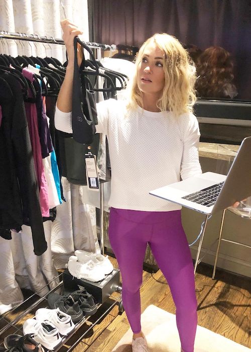 Carrie Underwood checking the CALIA clothing in September 2020