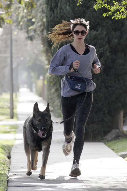 Nikki Reed workout with dog