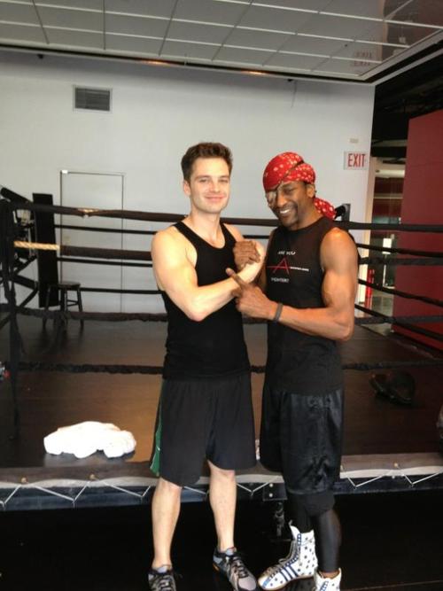 Sebastian Stan with boxing trainer Michael Olajide Jr