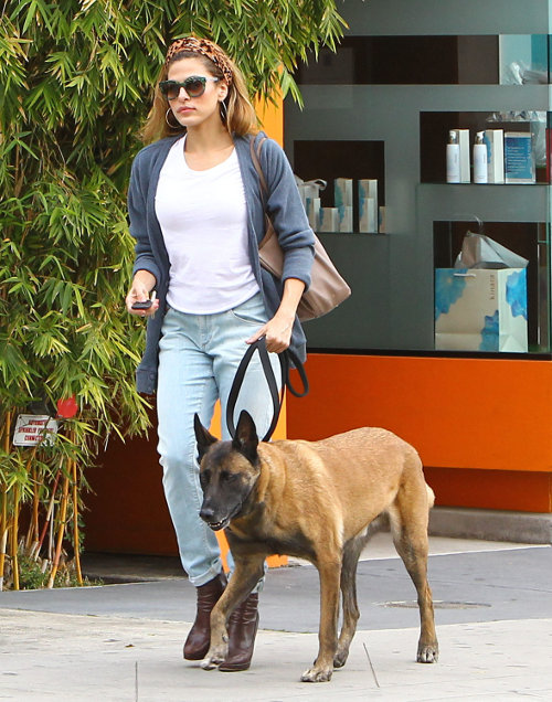 Eva Mendes promenader hunden