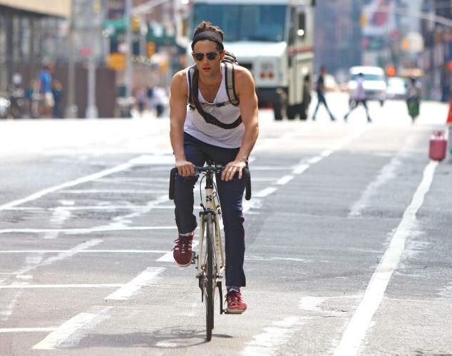 Penn Badgley cycling