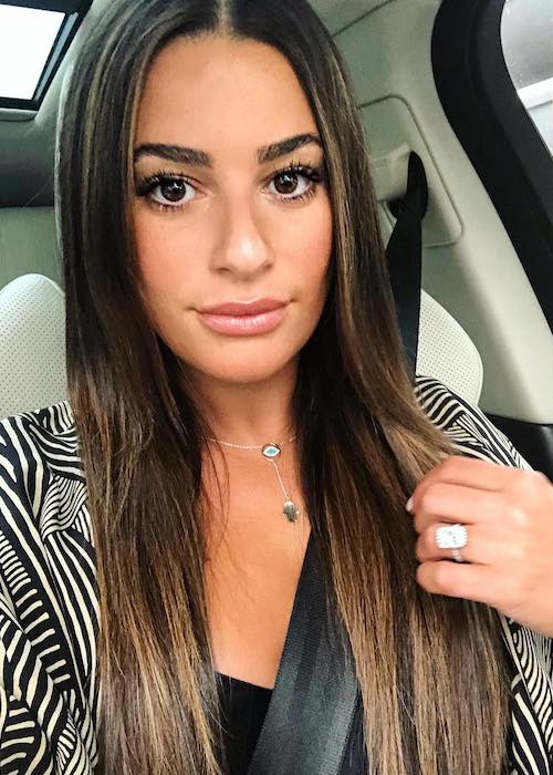 Lea Michele during a car selfie in August 2018