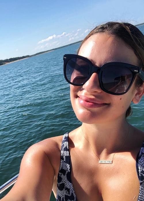 Lea Michele while on a vacation on a lake in August 2018