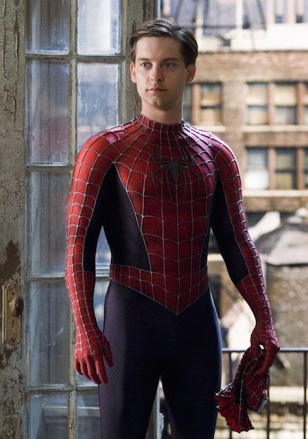 Tobey Maguire as Spiderman having fit body