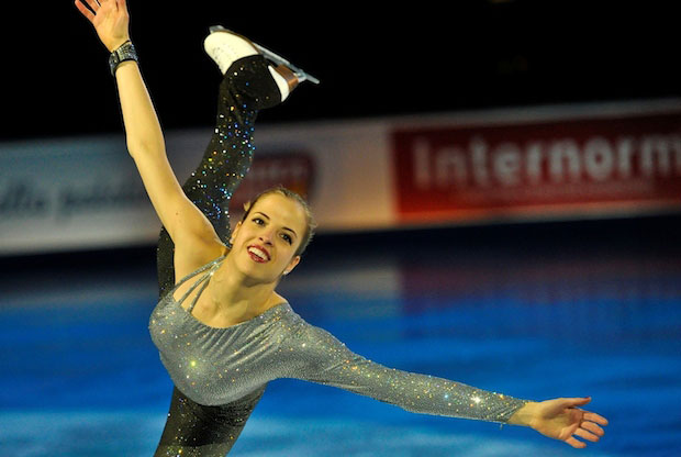 Carolina Kostner showing her bulging breasts