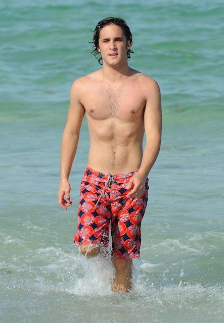 Diego Boneta shirtless on set of Rock of Ages