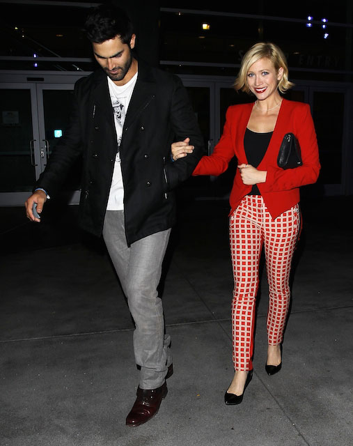 Tyler Hoechlin and Brittany Snow leave the Beyonce concert at The Staples Center on July 1, 2013