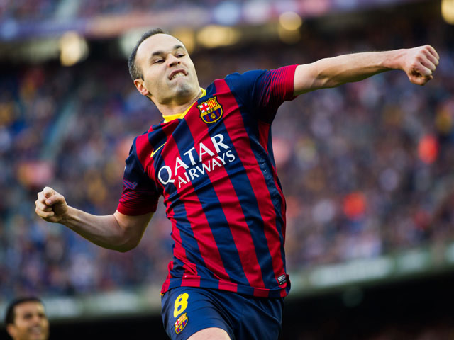 Andres Iniesta enjoying after scoring a goal