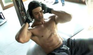 Hrithik Roshan doing crunches.