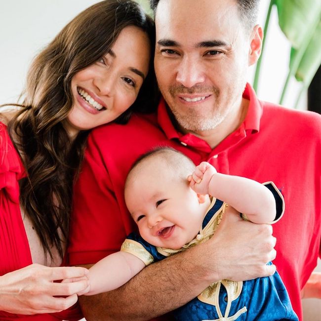 Sara Malakul Lane with her husband Patrick and son Zander in July 2020