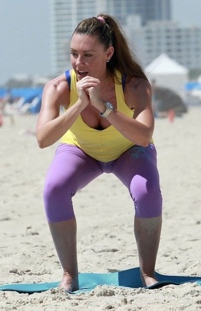 Michelle Heaton working out on Miami beach.