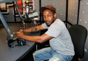 Kendrick Lamar in recording studio.
