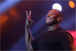 Dr. Dre showing the well known West Coast sign.