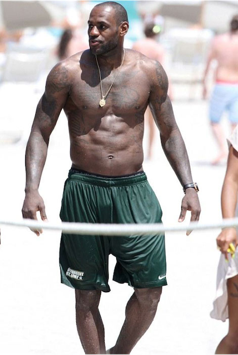 LeBron James showing off his great body on the Miami beach.
