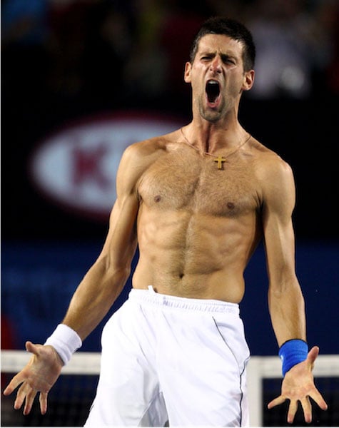 Novak Djokovic expressing his ecstasy after winning.