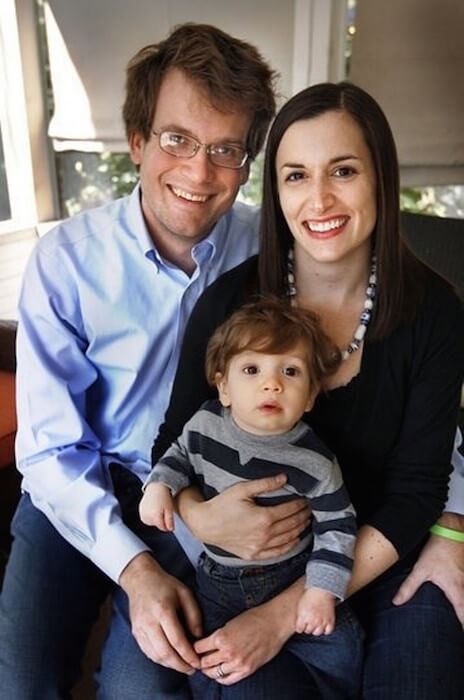 Writer John Green with his wife Sarah Urist and his son Henry who was born in 2010