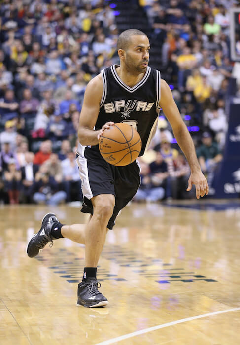 Tony Parker during a game against Indiana Pacers in Indianapolis, Indiana on February 9, 2015