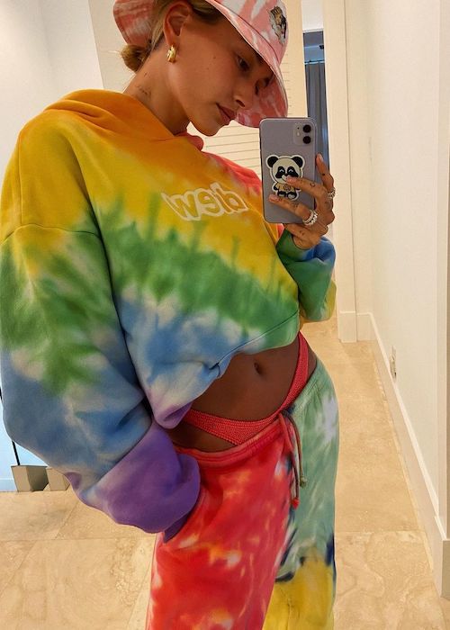 Hailey Bieber wearing Drew House clothing in 2020