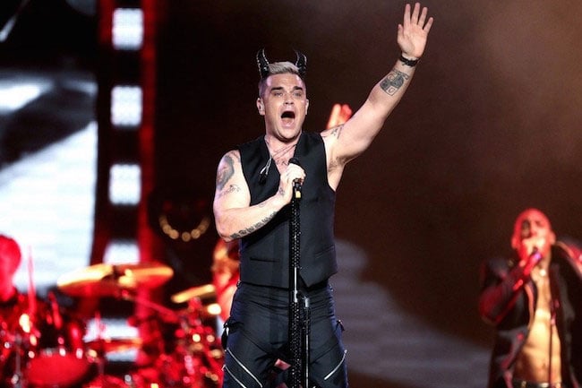 Robbie Williams performing at du arena in Abu Dhabi on April 25, 2015