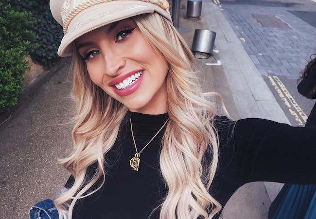 Ferne McCann smiling in a April 2018 selfie wearing Lack of Color Hats