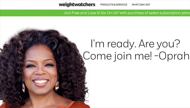 Oprah Winfrey at Weight Watchers website