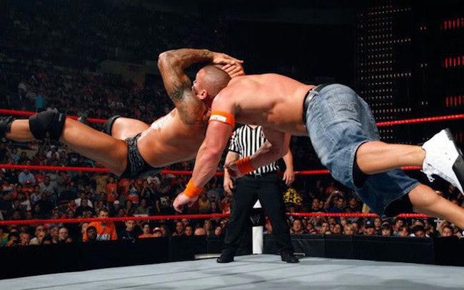 Randy Orton performing his signature RKO move