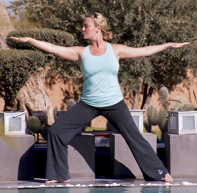 Charlie Brooks doing Yoga during her bootcamp