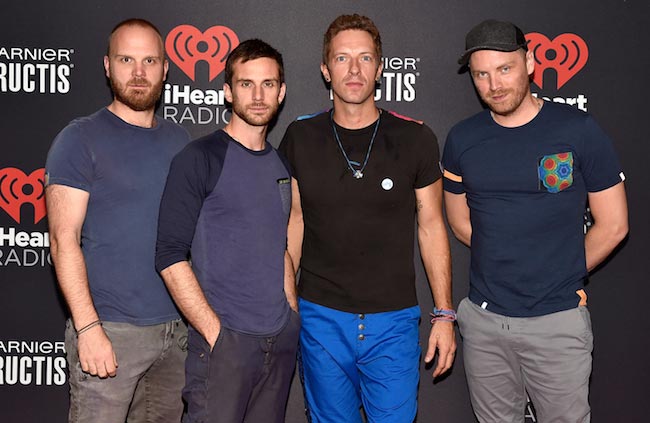 Coldplay members Will Champion, Guy Berryman, Chris Martin and Jonny Buckland at 2015 iHeartRadio Music Festival