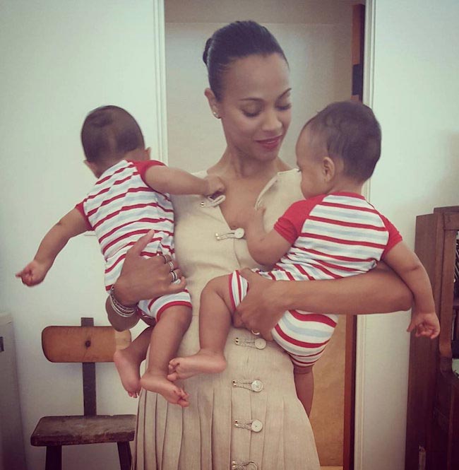 Zoe Saldana with her twins