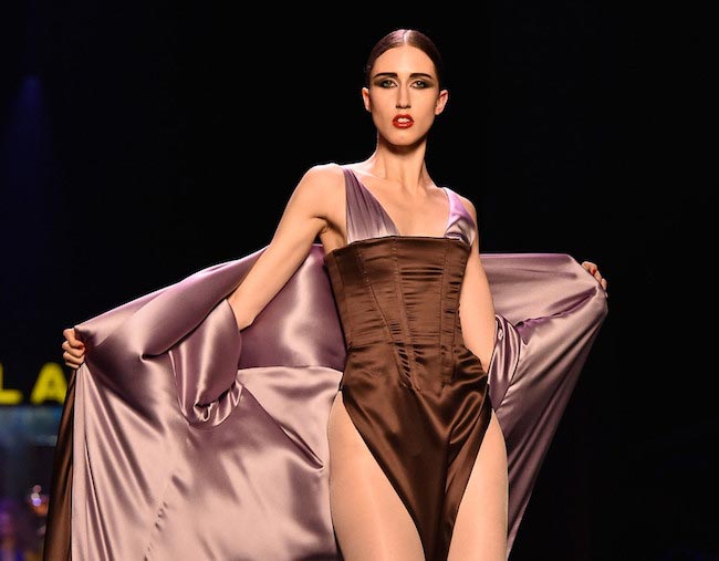 Anna Cleveland walking at the Paris Fashion Week Haute Couture Spring Summer 2016 show for Jean Paul Gaultier