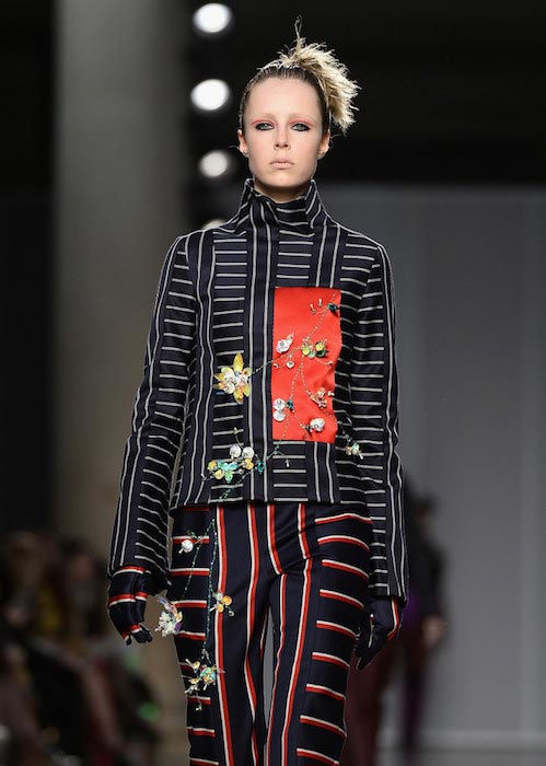 Edie Campbell walking at the London Fashion Week Autumn Winter 2016/17 for the AV Robertson Fashion East show