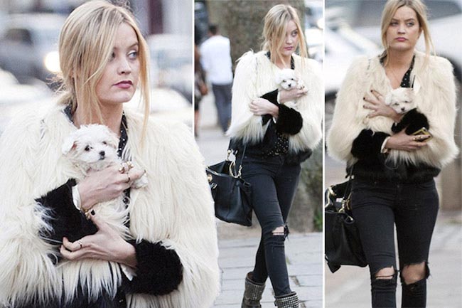 Laura Whitmore walking her dog Mick