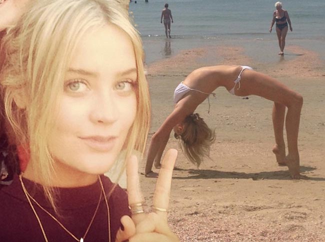 Laura Whitmore yoga pose