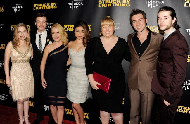 Allie Grant (Extreme Left) with other actors at the screening of "Struck By Lightning" in 2013