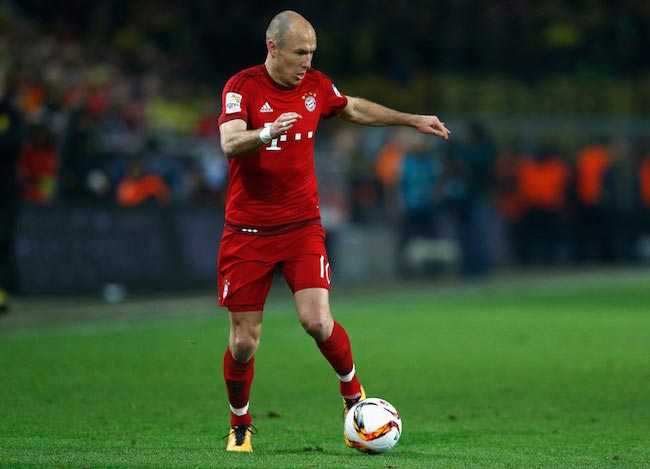 Arjen Robben in action against Borussia Dortmund at Signal Iduna Park on March 5, 2016 in Dortmund, Germany