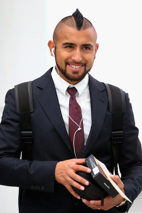 Arturo Vidal at Munich International Airport Franz-Josef-Strauss waiting for his team’s flight to Turin on February 22, 2016 in Munich, Germany