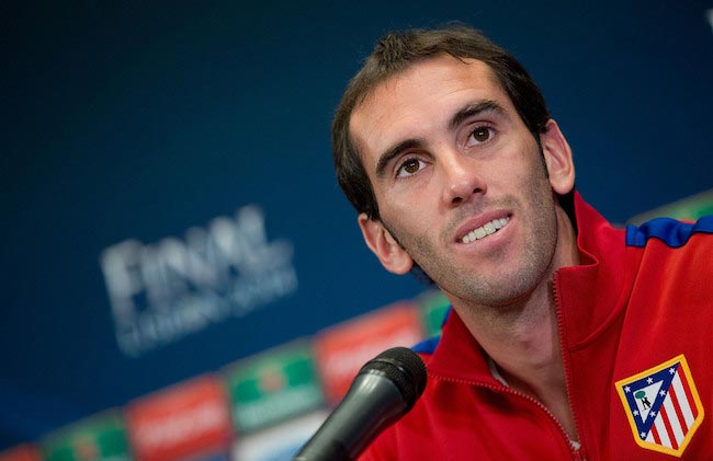 Diego Godin during a press conference prior to the match between Atlético Madrid and Real Madrid CF on May 19, 2014 in Madrid, Spain