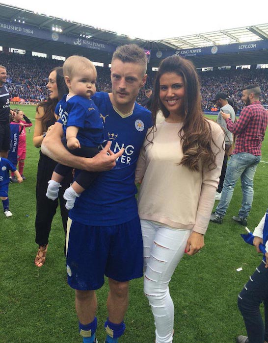 Jamie Vardy with wife Becky Nicholson and daughter Sofia after a match