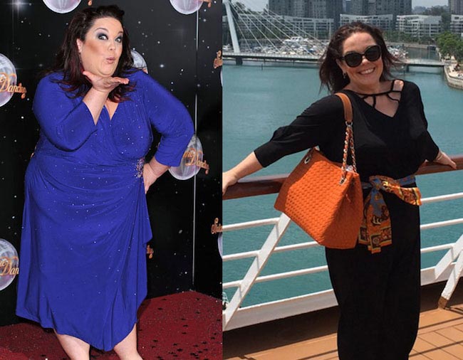 Lisa Riley (Right) at the Strictly Come Dancing launch in 2012, and (Left) in Singapore in February 2016