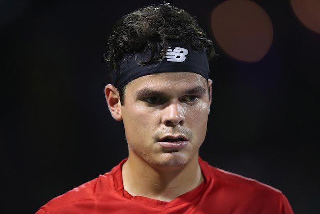 Milos Raonic during his match with Nick Kyrgios in the semi-finals of 2016 Miami Open on March 31, 2016