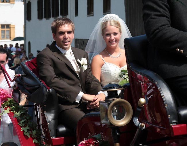 Philipp Lahm and Claudia on their wedding day in Aying, Germany