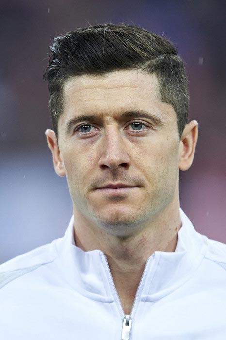 Robert Lewandowski during the intonation of the Polish national anthem during a friendly match between Poland and Serbia on March 23, 2016, in Poznan, Poland
